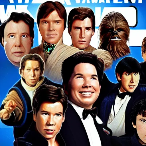 Image similar to star wars but all the cast are Michael Mcintyre