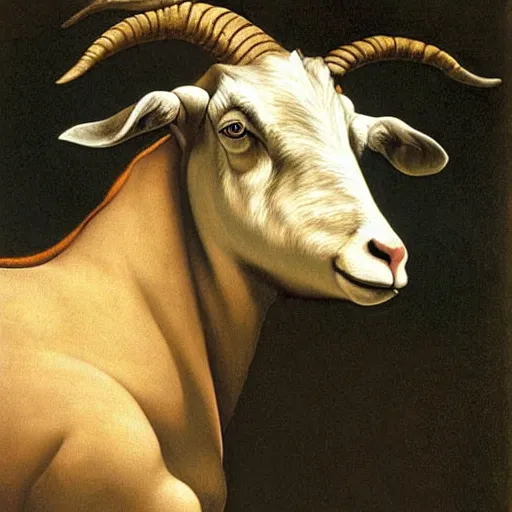 Image similar to majestic painting of a standing goat by Michelangelo Merisi da Caravaggio