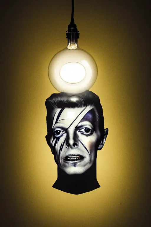 Prompt: portrait of david bowie's head inside an upside down light bulb, kintsugi, modern fine art, fractal, intricate, elegant, highly detailed, digital photography, subsurface scattering, by banksy and basquiat and greg rutkowski,