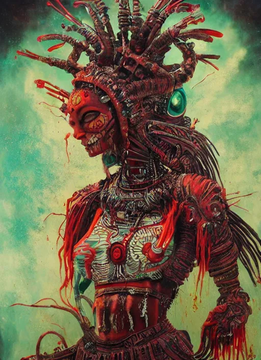 Image similar to queen of hearts, aztec god, alien, highly detailed, cinematic, 8 k, by megan duncanson, benjamin lacombe, adrian borda, stanley artgermm, tom bagshaw, craig mullins, carne griffiths, ayami kojima, beksinski, giger, trending on deviantart, hyper detailed, horror, full of colour