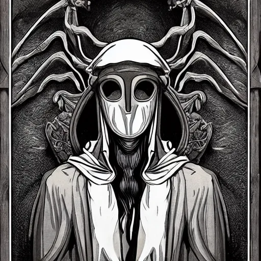 Image similar to 4K headshot portrait of godlike Plague Doctor of Nazareth with defined arms and open hands and bloody clothes with giant mandala wings , intricate face , flawless anime cel animation by Kentaro Miura, psychedelic , highly detailed upper body , professionally post-processed , beautiful, scary, symmetry accurate features, epic, octane rendered, anime masterpiece, accurate by Craig Mullins, ilya kuvshinov, krenz cushart, epic , artgerm trending on artstation by Edward Hopper and Dan Mumford and WLOP and Rutkovsky, beksinski carl spitzweg moebius and tuomas kocar, intricate artwork by caravaggio, Unreal Engine 5, Lumen, Nanite