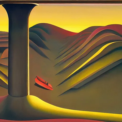 Image similar to refuge on arrakis, pj crook, grant wood, edward hopper, syd mead, chiaroscuro, oil on canvas