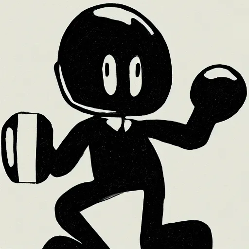 Image similar to a child's drawing of Mr. Game and Watch, Super smash bros character, black figure, Game and Watch