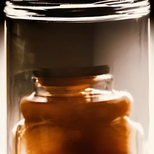 Prompt: smokey dreams in a jar, light by a single ray of sunlight, Award Winning Masterpiece On 85mm by Simon Bruntnell