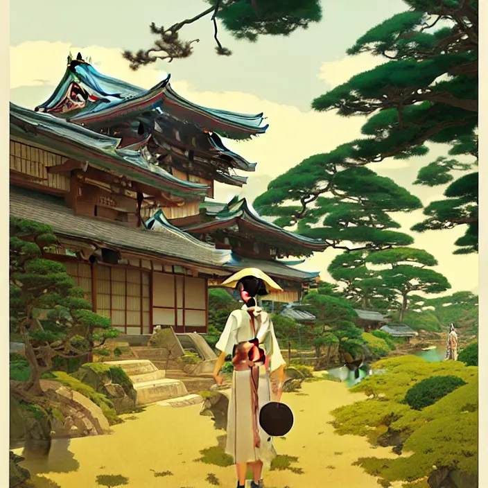 Image similar to japanese countryside, in the style of studio ghibli, j. c. leyendecker, greg rutkowski, artem