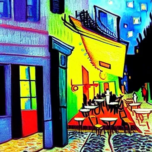 Image similar to Realistic version of Cafe Terrace at night by Vincent Van Gogh