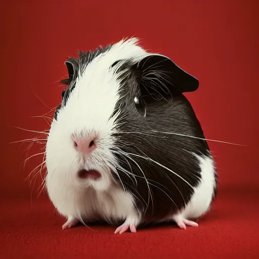 Prompt: A portrait of a guinea pig wearing a Russian WW1 uniform, grainy black and white photograph