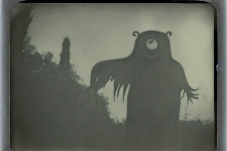 Prompt: dark old polaroid of an weird monster in the world of oz