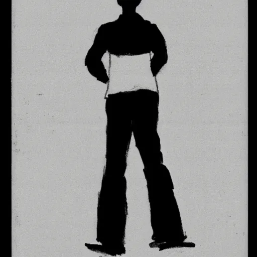 Image similar to symmetry!! black and white silhouette drawing of a single person standing, on white background by stanhope forbes, centered, clean image