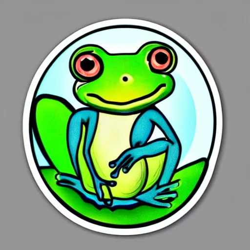 Prompt: !!! sticker!!! cute close - up of a frog in the water lilies, highly detailed, digital art, white outline,