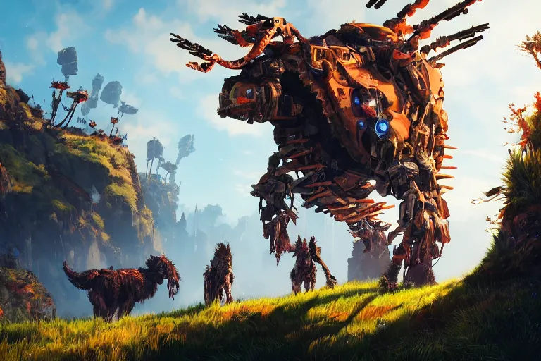 Image similar to bristleback machine mecanical creature robot of horizon forbidden west horizon zero dawn bioluminiscence global illumination ray tracing hdr fanart arstation by ian pesty and alena aenami artworks in 4 k