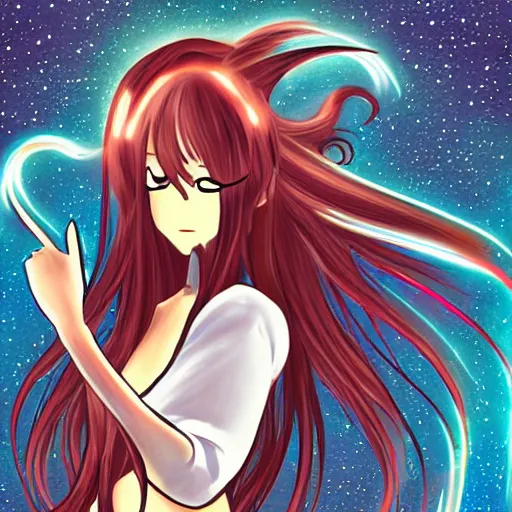 Image similar to digital painting of a long hair anime lady ELF dancing in the moonlight in the style of Sakimichan