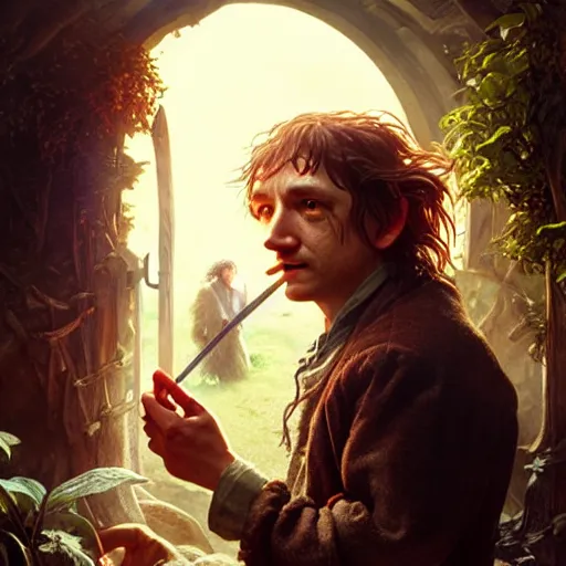 Prompt: A hobbit smoking meth, ultra realistic, concept art, intricate details, eerie, highly detailed, photorealistic, octane render, 8k, unreal engine, art by artgerm and greg rutkowski and alphonse mucha