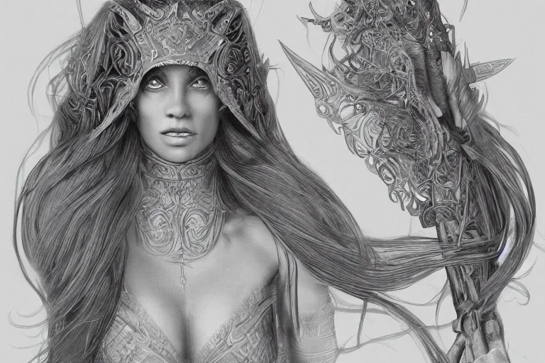 Prompt: a extremely detailed intricate stunning portrait of full frontal magical wizard womans body by allen william on artstation