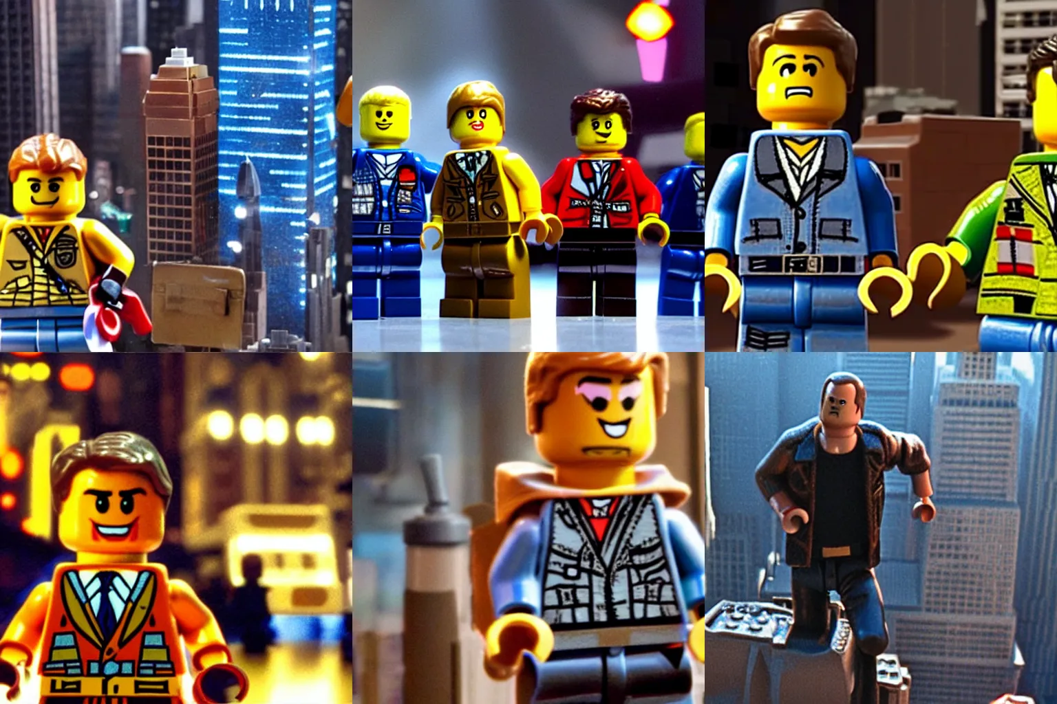 Prompt: still from die hard in New York Lego movie