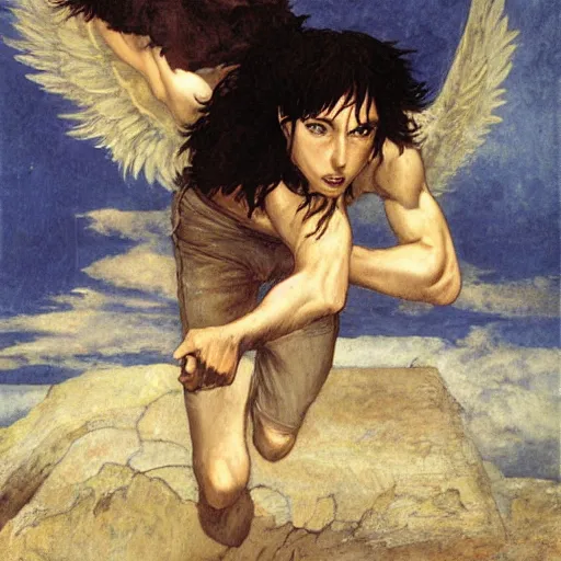 Image similar to a portrait of EREN YEAGER as The Fallen Angel in the style Alexandre Cabanel