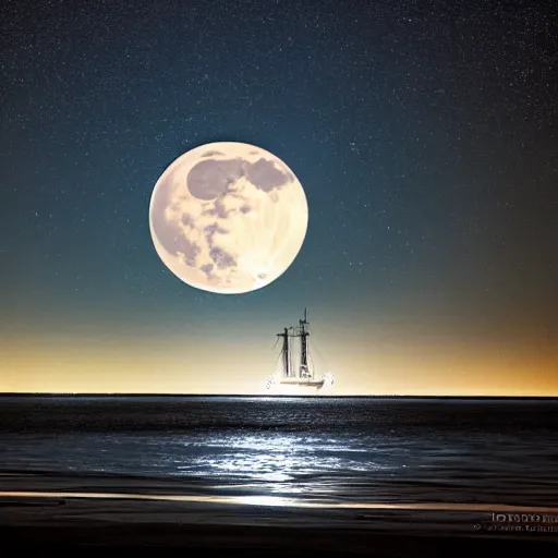 Image similar to ship in the sea with a full moon