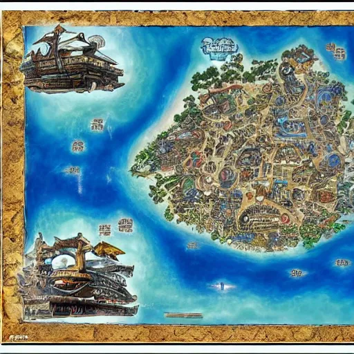 Prompt: highly detailed skypiea map form one piece anime