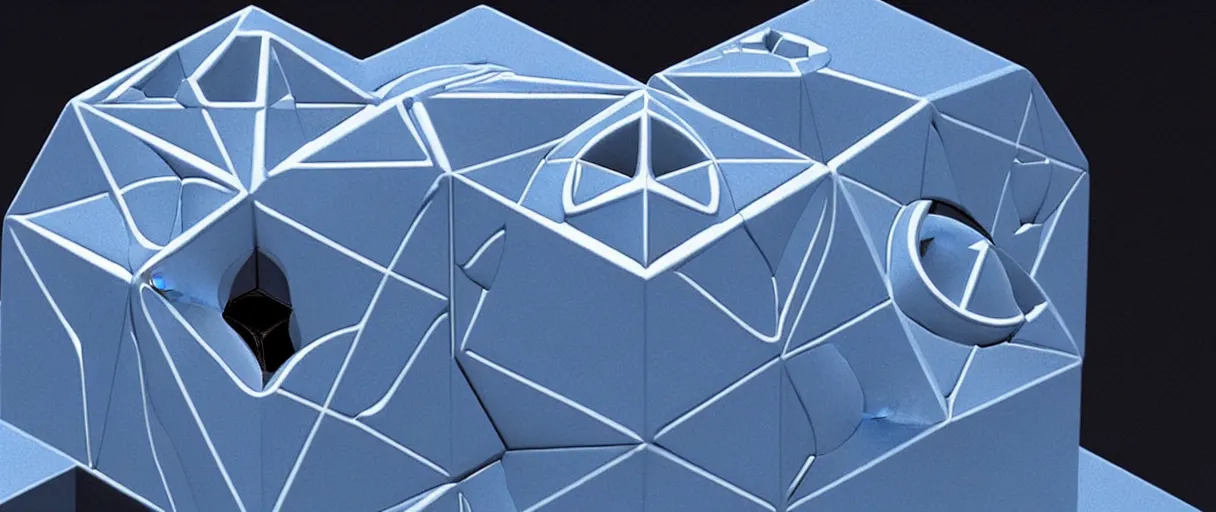 Prompt: hyperrealistic highly detailed Kepler's Platonic solid model impossible object in motion escher dali matte painting dramatic blue lighting wide angle hd 8k sharp shallow depth of field