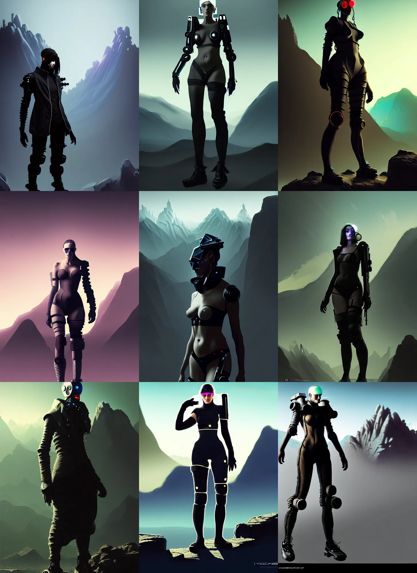 Prompt: costume design made with love, costume design made for cyberpunk game, sophisticated composition, old masters light composition, procedurally generated, drama character posing for concept art, dramatic mountains behind, substance designer, PBR, HD, Ultra detailed, hyperrealistic, megascans, volumetric light, concept by master artist, made in paint tool SAI2, trending pixiv face