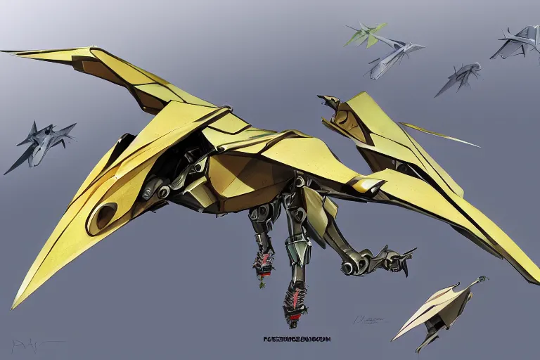 Prompt: a pteranodon mecha fighter boeing concept art