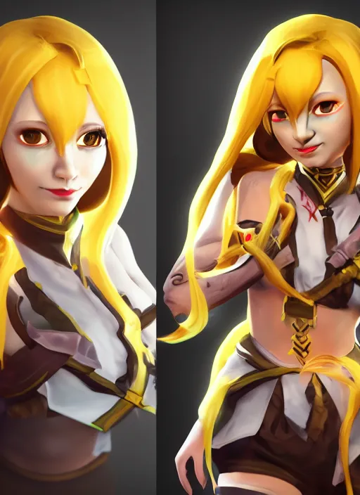 Image similar to mami tomoe, dota 2 character select art, digital art, octane render