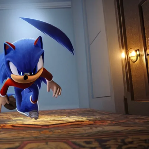 Prompt: a still of from the movie the exorcist crossover with the game sonic unleashed