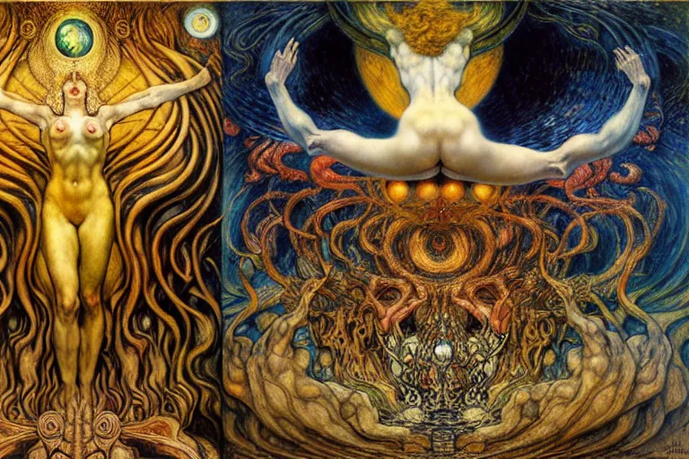 Image similar to Divine Chaos Engine by Karol Bak, Jean Delville, William Blake, Gustav Klimt, and Vincent Van Gogh, symbolist, visionary