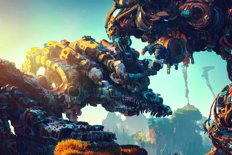 Image similar to snapmaw machine mecanical creature robot of horizon forbidden west horizon zero dawn bioluminiscence global illumination ray tracing hdr fanart arstation by ian pesty and alena aenami artworks in 4 k