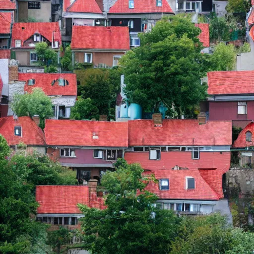 Prompt: a tower of houses one on top of each other