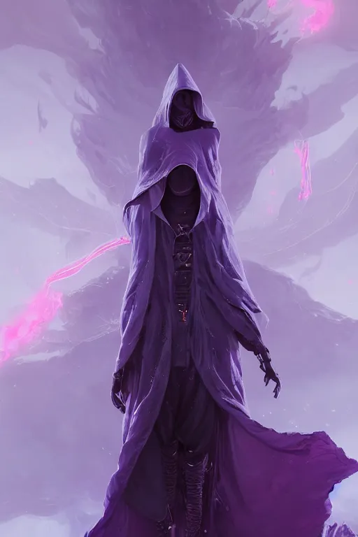 Image similar to A full body portrait of a mysterious character with no face with a very long hooded dark purple cloak tentacles coming out the ground art by Maciej Kuciara and Jason Chan, ominous, cosmic horror, trending on artstation, Ultra detailed, hyper realistic 4k