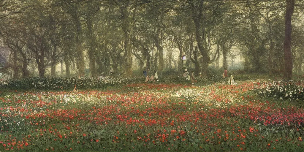 Prompt: a park with many beautiful flowers, by caspar david friedrich, by claude monet, canvas, paint, oil paint, tempera paint, dripping paint, splatter paint, macro, dof, insanely detailed and intricate, hypermaximalist, elegant, ornate, hyper realistic, super detailed