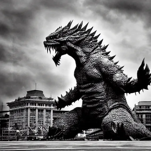 Image similar to kaiju attack in budapest photography realistic, detailed, cinematic