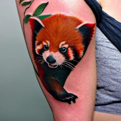 Prompt: a tattoo of a red panda