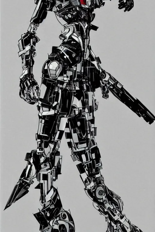 Image similar to fashion robot character design by yoji shinkawa, sharp lines, highly detailed, full body shot