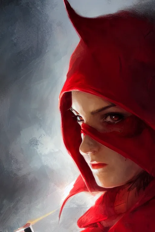 Image similar to demon red riding hood, d & d, fantasy, portrait, highly detailed, headshot, digital painting, trending on artstation, concept art, sharp focus, illustration, art by artgerm and greg rutkowski and magali villeneuve