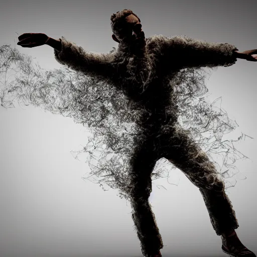 Image similar to man made of smoke particles octane render houdini