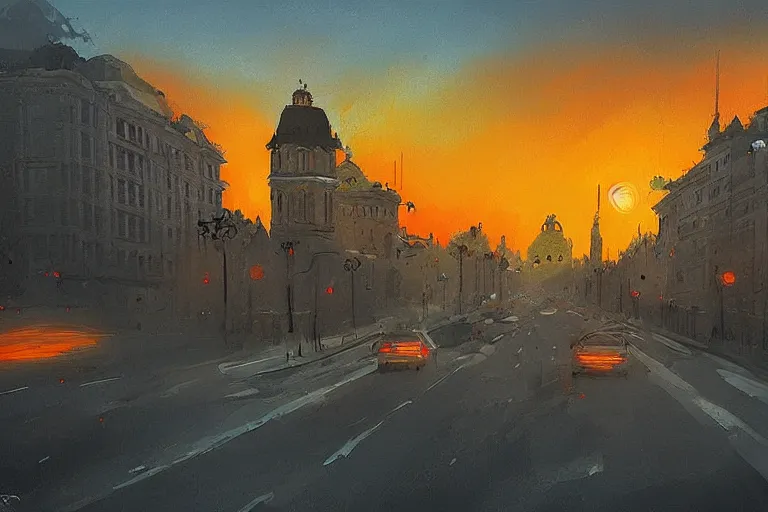 Image similar to bucharest streets sunset by anato finnstark