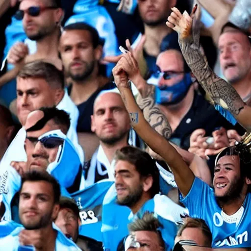 Image similar to Neymar supporting Olympique de Marseille with their ultras