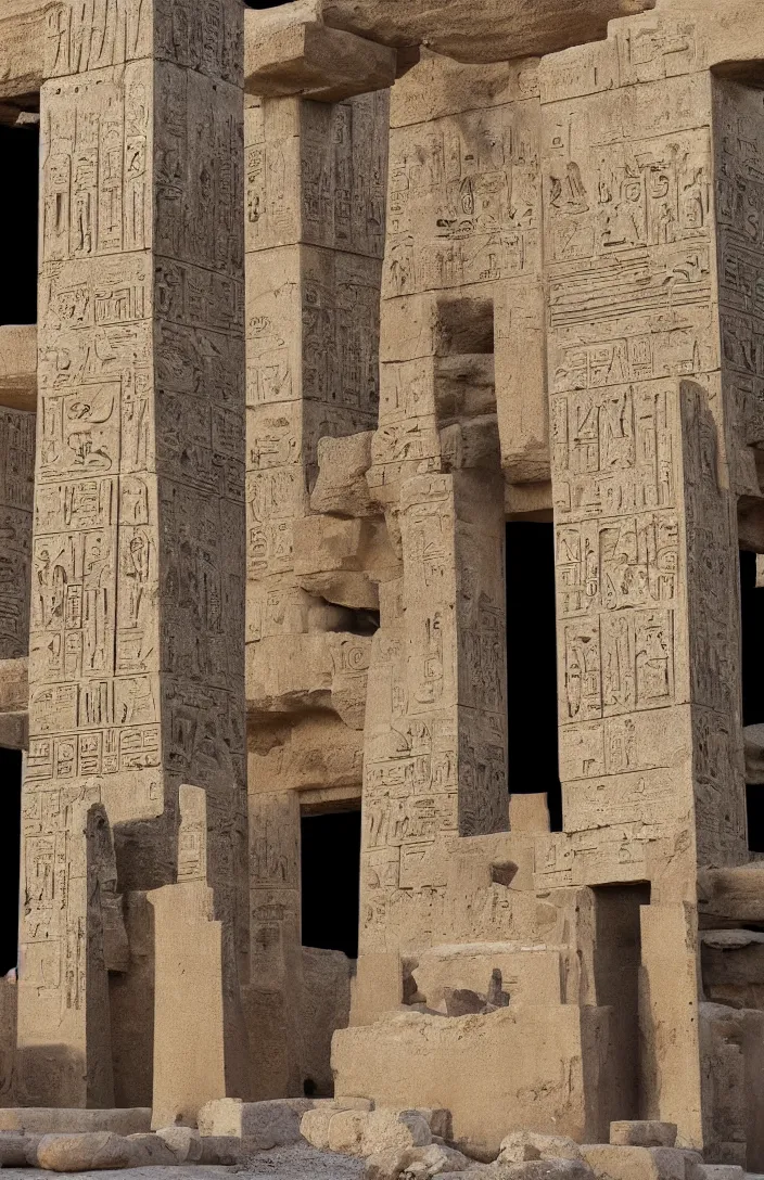 Image similar to punisher symbol is giant arching entrance and pillars in the form of the punisher icon forming entrance into ancient egyptian temple with luminous smoke and light rays.