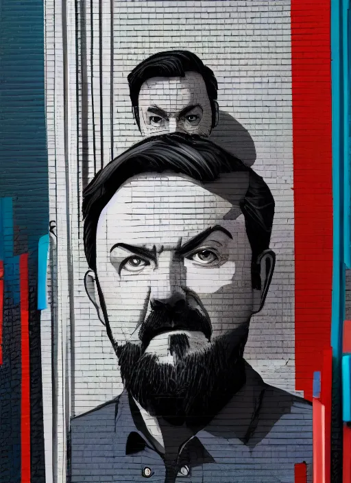 Image similar to symmetry!! portrait of ricky gervais by sachin teng, organic, cables, matte painting, geometric shapes, hard edges! graffiti, street art