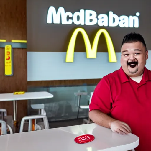 Image similar to Budai working at McDonalds, photography, 8K