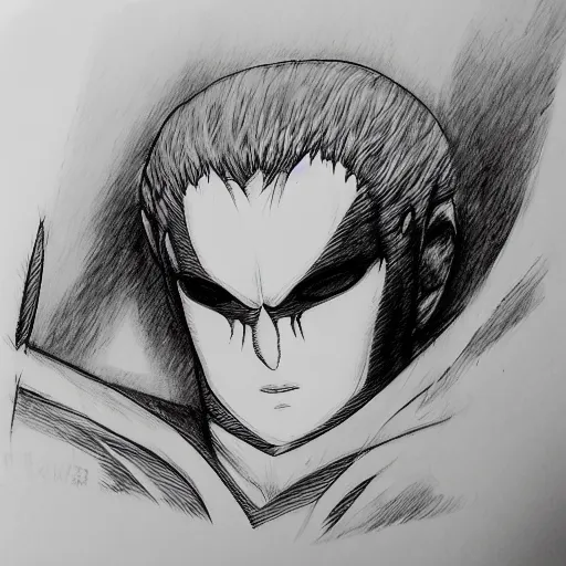 Prompt: sketch of femto from the anime berserk, style of kentaro miura, black and white sketch, trending on artstation