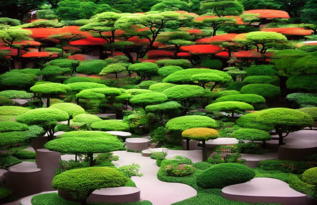 Image similar to the horizon dissolves in mists implied lines the little garden of paradise directed by kurosawa building by frank lloyd wright