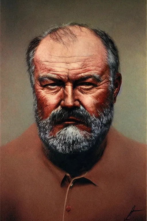Prompt: portrait of Ernest Hemingway by Zdzislaw Beksinski