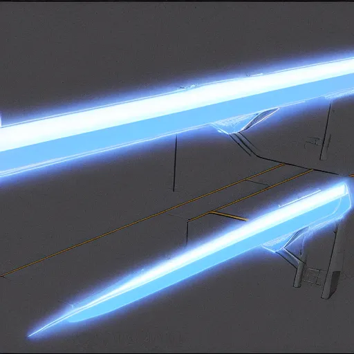 Image similar to detailed futuristic blueprints for a laser sword, cyberpunk