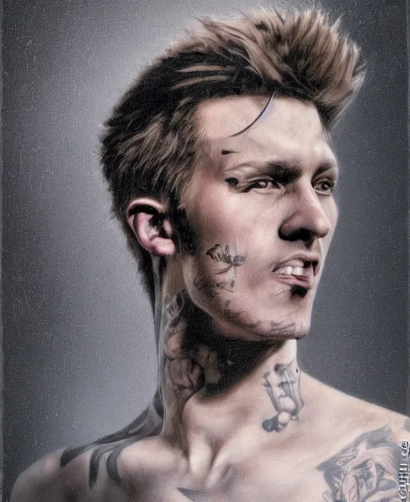 Prompt: portrait of a handsome young punk rocker, art by denys tsiperko and bogdan rezunenko and franz xaver kosler, hyperrealism