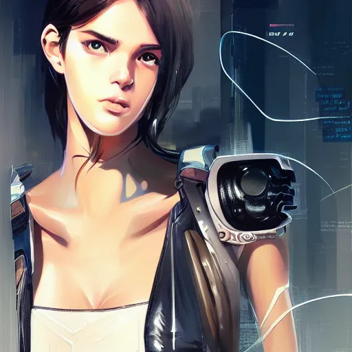 Prompt: A portrait of a cyberpunk cyborg girl as like Bruna Marquezine. Very anime style. Realistic shaded lighting poster by Ilya Kuvshinov katsuhiro, magali villeneuve, artgerm, Jeremy Lipkin and Michael Garmash, Rob Rey and Kentarõ Miura style, trending on art station