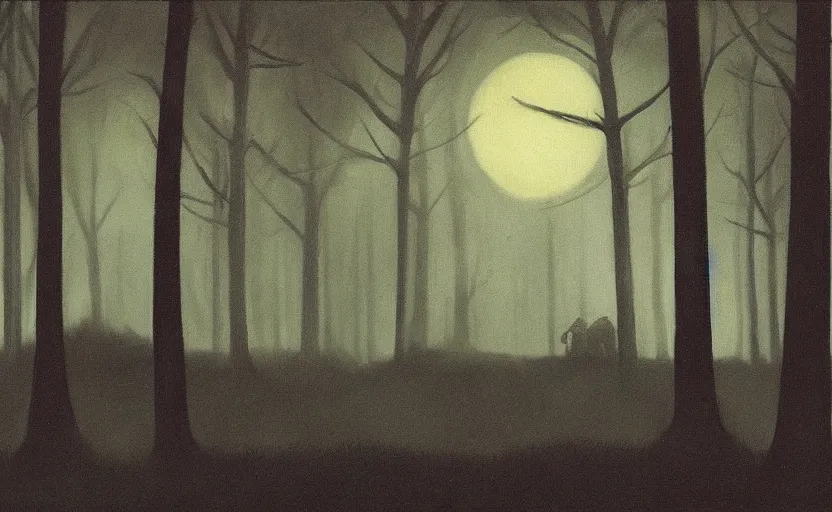 Image similar to dark fantasy forest, night, made by Edward Hopper