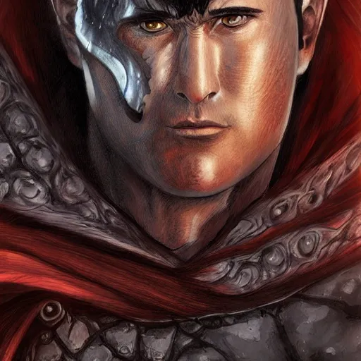 Image similar to digital painting portrait of guts from berserk extremely detailed, made by wlop and maxwell boas